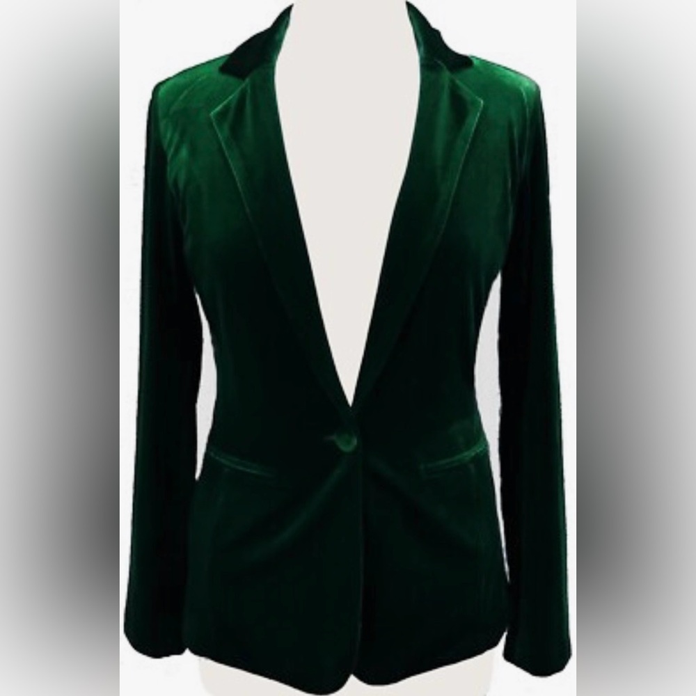Tahari Deep Green Velvet Blazer Jacket